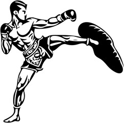 Fototapeta premium Muay thai kick boxer illustration, martial arts fighter, sport drawing, mma fighter