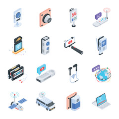 Set of Isometric Style Wireless Communication Icons  

