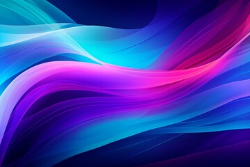 Abstract vibrant lines with shades of blue, purple, and turquoise intertwine to create a lively neon background. Generative AI