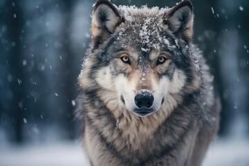A majestic wolf standing in a snowy forest