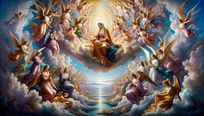 Mary Ascending to Heaven: The Feast of the Assumption - obrazy, fototapety, plakaty