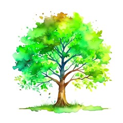 watercolor tree with green leaves