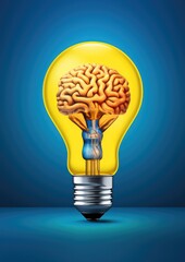 Light yellow bulb with a lot of ideas brainstorming brain good memory shape. Generative Ai