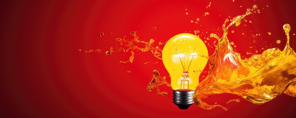 Light yellow bulb splash ideas brainstorming , banner panorama. Generative Ai