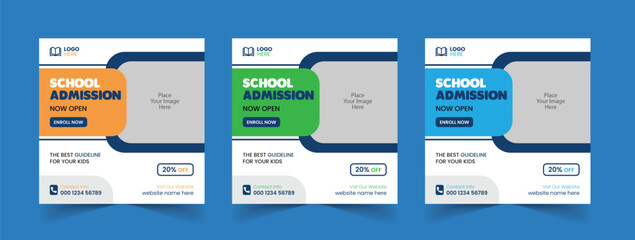 School Admission Social Media Post and Educational Web Banner Template, Back to School Social Media Template design