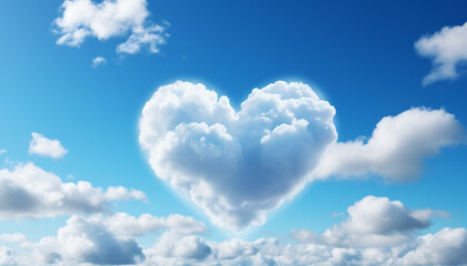 Naklejka na ściany i meble Heart-shaped cloud floating in a serene blue sky