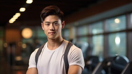 handsome chinese young man in sport wear in sporting club