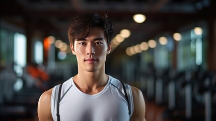 handsome chinese young man in sport wear in sporting club