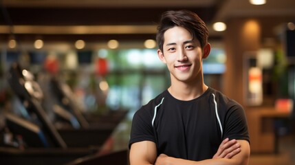 Fototapeta premium handsome chinese young man in sport wear in sporting club