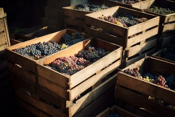 Grapes in crates for wine production. Generative AI - obrazy, fototapety, plakaty