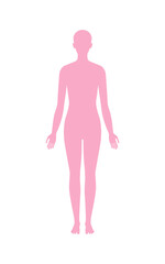 Standing female body silhouette front view. Vector flat illustration isolated on white.