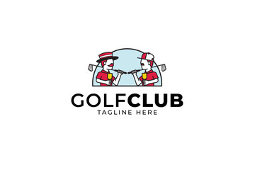 golf club with two golfers modern logo design for golf lover and event