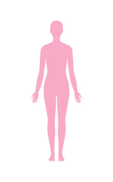 Standing female body silhouette front view. Vector flat illustration isolated on white.