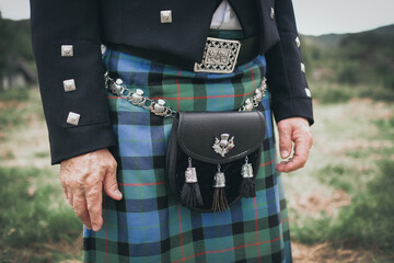 Scottish Groom Wedding outfit, close up - obrazy, fototapety, plakaty