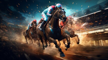 Dive into the thrilling world of virtual horse racing and witness the future of sporting excellence.  - obrazy, fototapety, plakaty