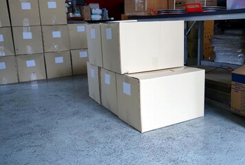 Boxes in a warehouse of a freight transportation company or logistics company.