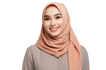 Modest Elegance: Smiling Muslim Girl Isolated on Transparent Background