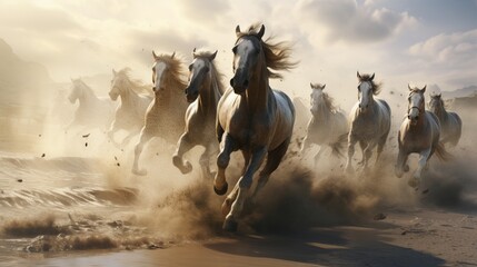 Get ready to be amazed by the digital dexterity of controlled horses as they chase victory.  - obrazy, fototapety, plakaty
