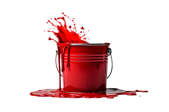 Painter's Essential: Red Paint Bucket Isolated on Transparent Background