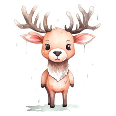 Watercolour Reindeer Christmas Clipart Illustration