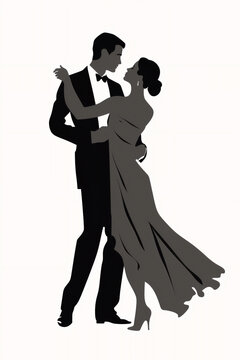 Silhouette of ballroom dancers who are dancing as a couple showing their technique skills at a Latin dance competition event, Generative AI stock illustration image isolated on a white background