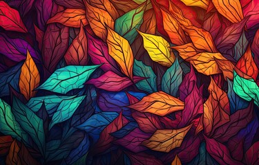Obraz premium Image of autumn-colored leaves for downloading as a wallpaper, perfect for autumn and nature. Generative AI