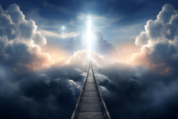 The road to the Kingdom of Heaven which leads to salvation and paradise with God, computer Generative AI stock illustration image - obrazy, fototapety, plakaty
