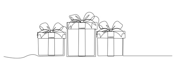 Christmas Gift Elements Vector Line Art Style