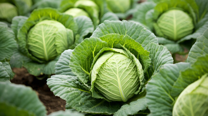 Fototapeta premium Cabbage growing in a garden, Generative AI