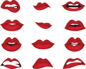Beautiful red lip icon set vector art