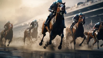 Foto op Plexiglas Prepare to be captivated by the intensity of controlled horse racing in stunning 8K detail.  © hamad