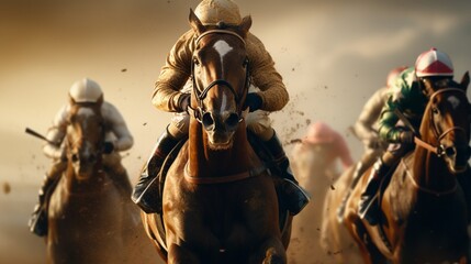 Prepare to be captivated by the intensity of controlled horse racing in stunning 8K detail.  - obrazy, fototapety, plakaty