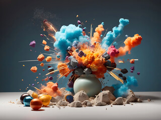Set of explosions isolated on transparent background