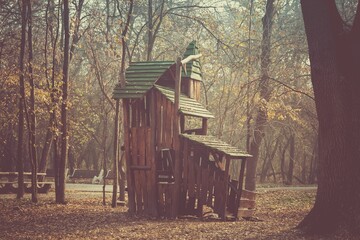 Wooden treehouse in a forest
