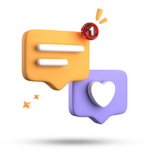 3d rendering of speech bubble with notification icons, 3D pastel yellow blue chat icon set. Set of 3d speak bubble.