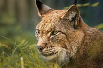 Close up shot of an adorable Eurasian lynx in its natural habitat