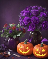 halloween still life with pumpkin smile 