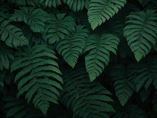 Dark green ferns background, fern leaves botanical texture, cinematic natural plants banner
