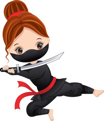 Vector Cartoon Little Girl Dressed as Ninja © TheCreativeMill