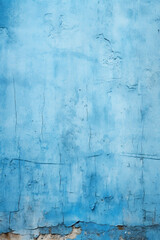 Blue and rough texture background with blank wallpaper. Worn wall and peeling paint.