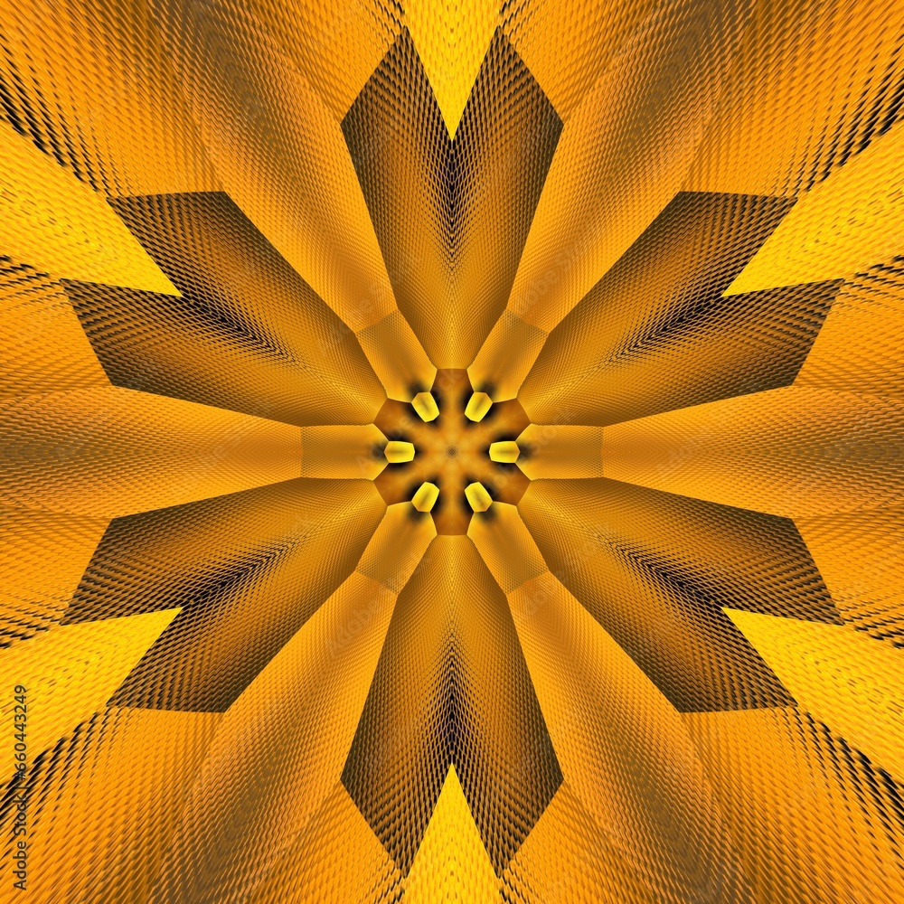 Poster golden brown hexagonal floral fantasy pattern and design in square format