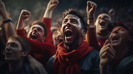 Obraz premium Excited sports fans at live game chanting and cheering for their team