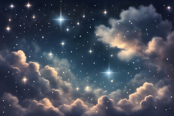 Stars twinkling in the sky and clouds drifting gently Generative AI - obrazy, fototapety, plakaty