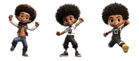 Group of 3D cartoon character cute student kids boy dancing have fun, isolated on white and transparent background, ai generate - obrazy, fototapety, plakaty