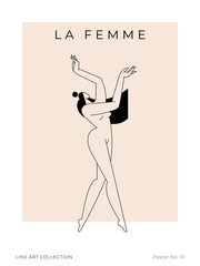 Modern minimalist poster. Nude woman silhouette, abstract pose, female body, feminine figure graphic. Contemporary beauty, Femininity aesthetic concept for wall art decor, print. Vector illustration - 660444047