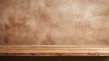 Brown colored table and beige texture background, for product display