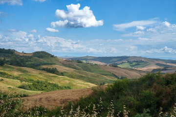 Fototapeta na wymiar Rural landscape in Val d Orcia, Tuscany, at summer