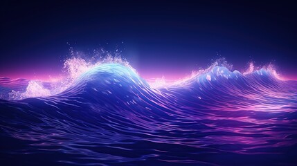 Abstract sea wave illuminated neon light background. AI generated image