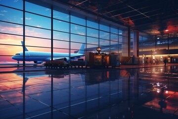 Obraz premium Empty International Airport Terminal. Business Travel Transportation Concept.