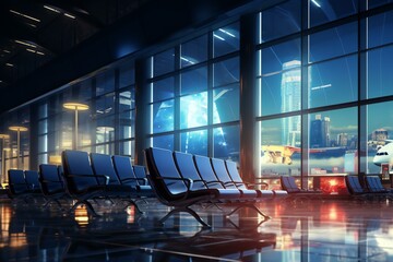 Empty International Airport Terminal. Business Travel Transportation Concept.